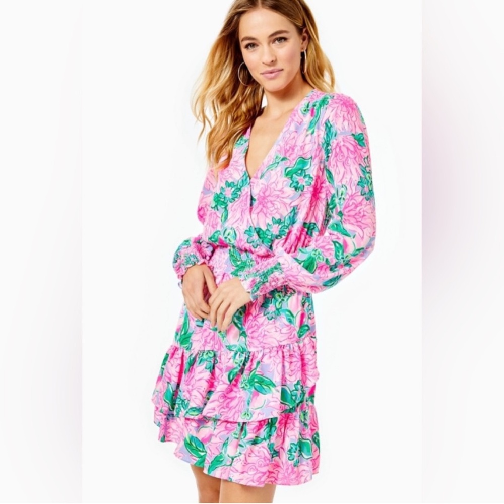 Lilly Pulitzer 🌴Cristiana Stretch Long Sleeve Minidress *LIKE NEW* Pink Green 00